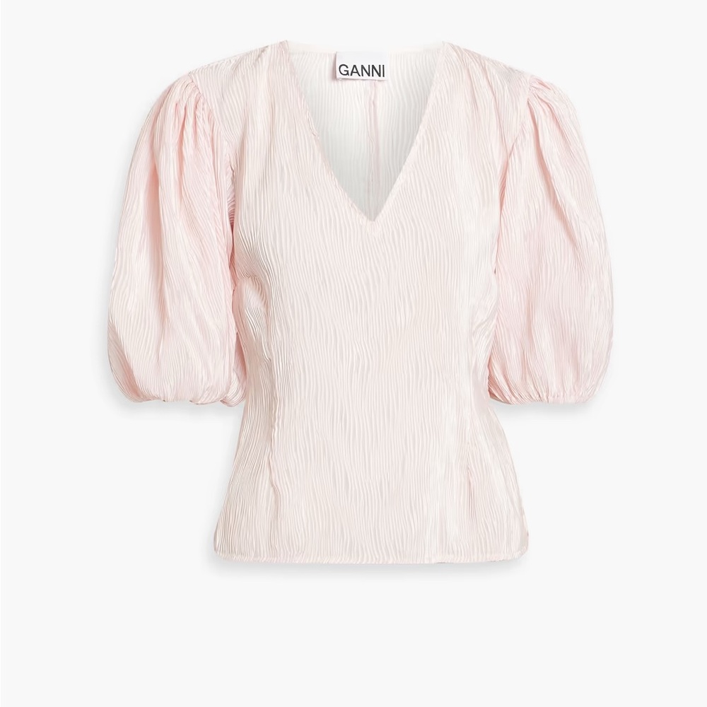Ganni Plissé satin top Pastel Pink DE44